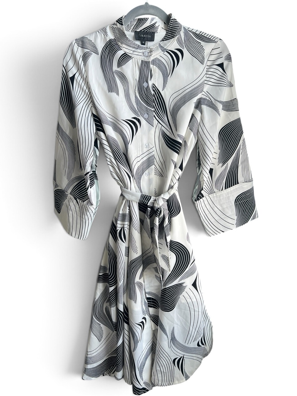 Gracia Black White Midi Shirtdress Button Front Style D32944 Size M